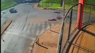 The truck ran over her with its large tires.