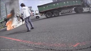 Moped Rider Gets Hit By Truck And Catches Fire