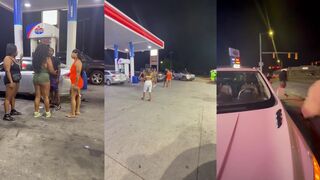 Fists and titties go flying in gas station brawl