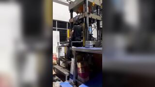 Worker`s Palms Flattened By Machine