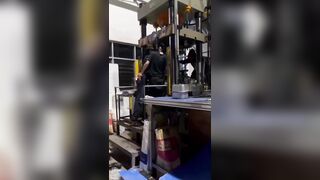 Worker`s Palms Flattened By Machine
