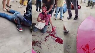 Subdued after attacking his wife with a knife