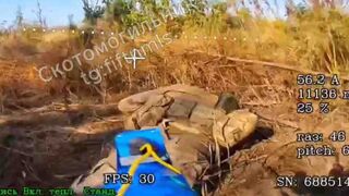 Drone hits Ukrat ass and splits him in half.