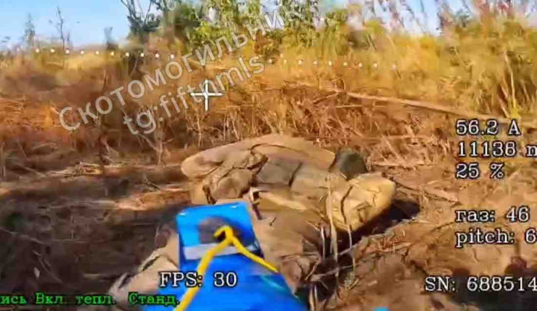 Drone hits Ukrat ass and splits him in half.