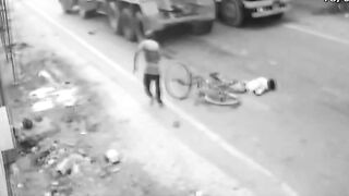Cyclist Loses Balance And Falls Under Mixer Truck, Dies Instantly