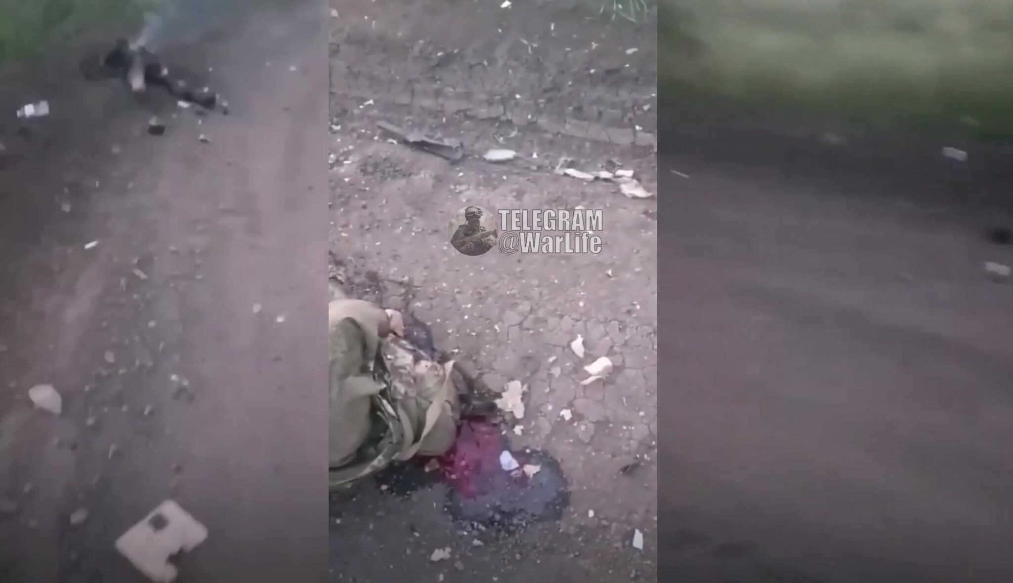 1.5 minutes of dead pedoruzzians alongside the road, burning ass, etc