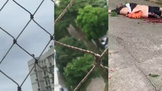 After jumping from the roof, the mans stomach exploded when contact with floor.