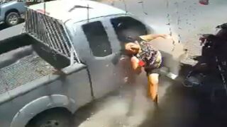 Woman Parking Her Motorcycle Gets Hit By Speeding Vehicle