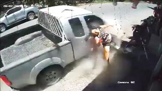 Woman Parking Her Motorcycle Gets Hit By Speeding Vehicle