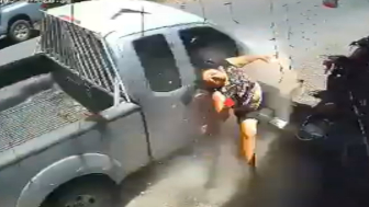 Woman Parking Her Motorcycle Gets Hit By Speeding Vehicle