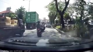 Truck Tire Bursts Hitting Elderly Couple on Motorcycle