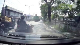 Truck Tire Bursts Hitting Elderly Couple on Motorcycle