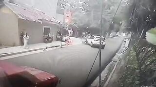 Motorcyclist Violently Thrown High Into the Air After Collision