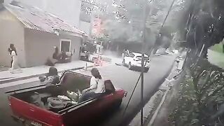 Motorcyclist Violently Thrown High Into the Air After Collision