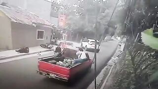 Motorcyclist Violently Thrown High Into the Air After Collision