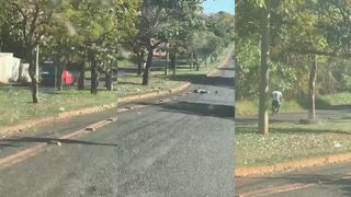 Stabbed  after argument murderer at large