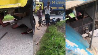 Pinned under truck
