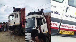 Man riding on top of truck makes contact with power line another view