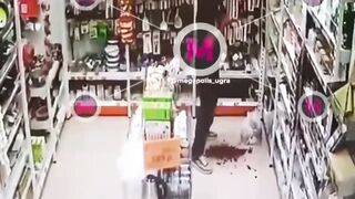 Fucking lunatic slits throat and stabs himself