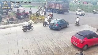 Woman Standing In The Middle Of The Busy Road Gets Run Over By Truck