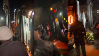 Trapped between truck and car