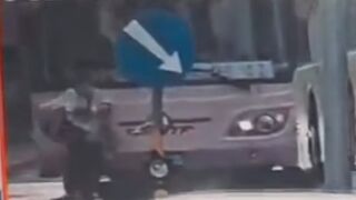 Woman Walking In Front Of The Bus Gets Run Over and Killed