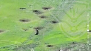 Russian motorcyclist soilder drives over mine.