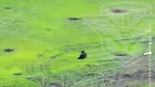Russian motorcyclist soilder drives over mine.