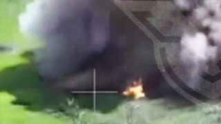 Russian motorcyclist soilder drives over mine.
