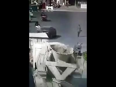 Scooter Rider Crushed by Cement Truck 