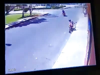 Truck crashes motorcyclist.