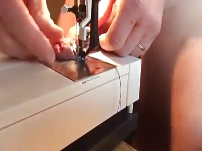 Man sewing up his penis