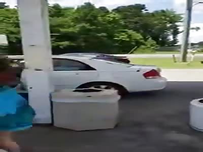 Gas station fight.
