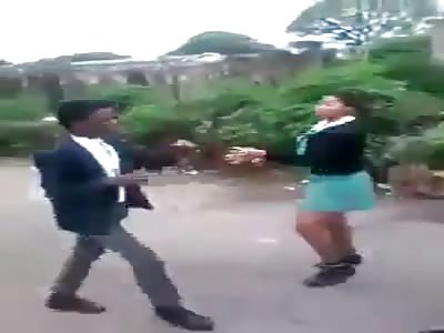 2 Schoolgirls fight 1 boy
