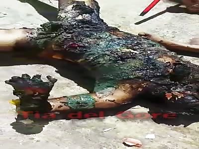 Two charred bodies on the ground - La Tia Del Gore 