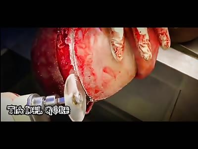 Opening rotting skull at the morgue - La Tía del Gore 