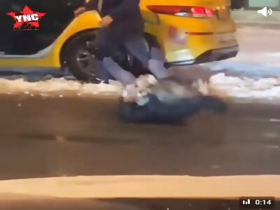 A drunk Russian woman has a conflict with a taxi driver