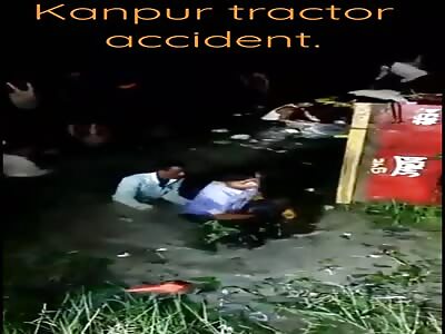 Aftermath of 27 killed when a tractor trailer fell into a pond in Kanpur.