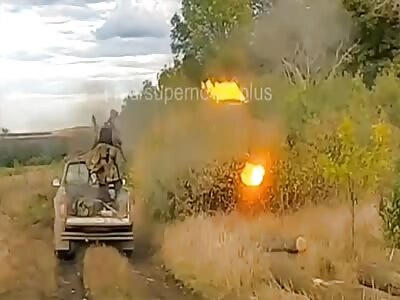 Russian technical ATGM caught fire while firing