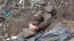 Captured Ukrainian position in a Kremennaya