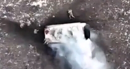 Ua drone watches a RU vehicle explode and drops a grenade