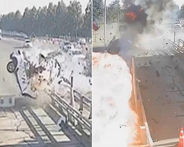Terrible Crash at a Tollbooth Was Recorded On Video: It Was Coming at 220 km/h