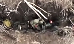 Explosive device goes off inside a trench in front of RU soldiers