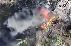 A UA drone operator spots a RU vehicle and destroys it with a grenade
