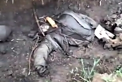 Ukrainian soldier shows what he calls a mummy