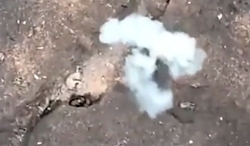 Drone drops munition into RU trench