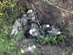 Direct hits to a huddled up group of RU soldiers by drone dropped