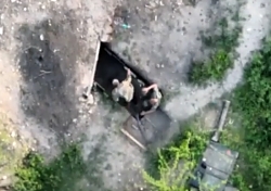 Drone hitting Ukrainian soldier