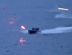 RU military ship is countering UA kamikaze unmaned boat drones