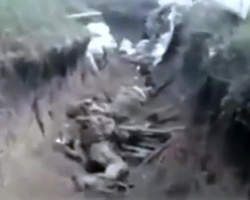 Trench apparently filled with Ukrainian corpses
